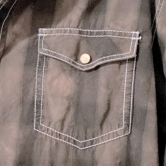 Age of Wisdom Men’s Pearl Snap Button Down Shirt Black Grey Size Large - Picture 5 of 8